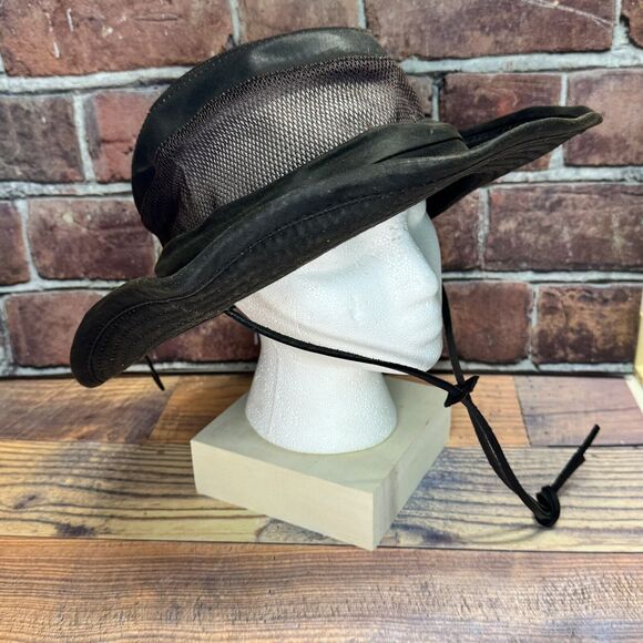 OUTDOOR CAP Leather Wide Brim Safari Hat Size One Size Mesh Middle Chin Strap - Picture 1 of 11
